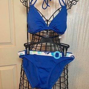 WOMENS - sz 5/6 MALIBU DREAM GIRLS JUNIOR string bikini blue, white belted